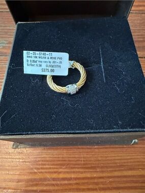 New in box AlorTwo-Tone 18K Rope Ring with Diamond Accent - Gold & Silver sz6.5